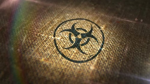 Biohazard sign stamp on linen sack