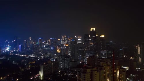 Panoramic night view of the city of Jakarta. Time lapse.
