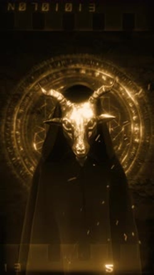 Dark Ritual Glowing Horned Figure Reveal with Mystical Symbol