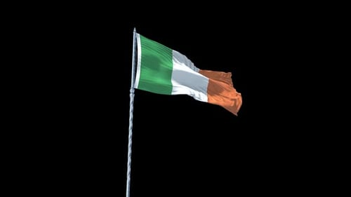 Waving Ireland Flag on Transparent Alpha Channel