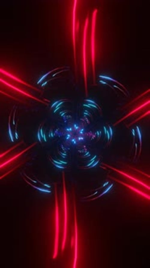 Vertical Video of Vibrant Abstract Loop with Neon Pulsating Geometry
