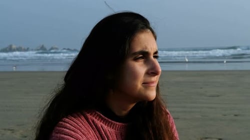 portrait of sad girl depressed with anxiety. teenager crying with depresion. Brunette latin woman.