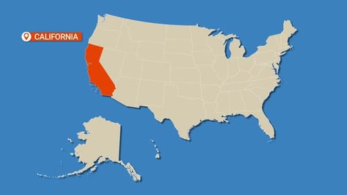 Kartenanimation von Kalifornien, Vereinigte Staaten von Amerika. Karte der USA