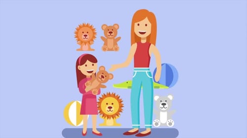 Little Girl Buying A Teddy Bear From A Toy Store With Her Mother 4K