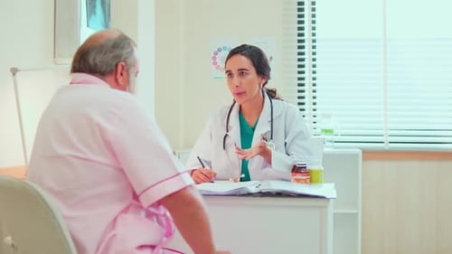 Female Doctor Consults with Senior Male Patient