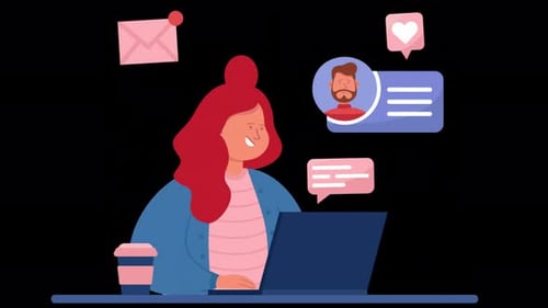 Happy Woman Chatting Or Dating With Boyfriend Online 4K On Alpha Channel