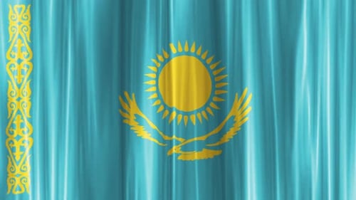 Kazakhstan National Flag Waving Curtain Animation