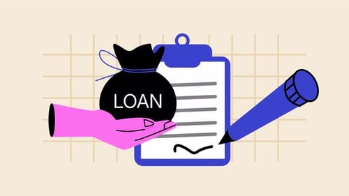 Hand Signing Loan Agreement Document with Money Bag