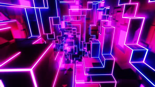 A blue and pink neon tunnel. Looped animation