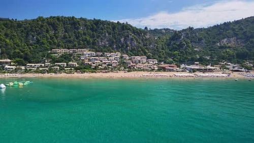 Aerial Panorama of a Tranquil Beach and Picturesque Shoreline