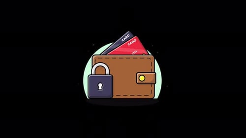 Wallet with Bank Card and Lock. Financial Security Concept Animation Video - Transparent