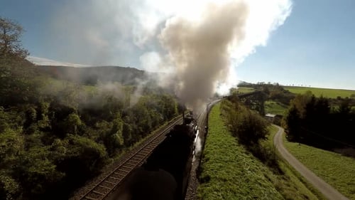 Industrial Steam Engine Locomotive Train Crossing Railroad Tracks