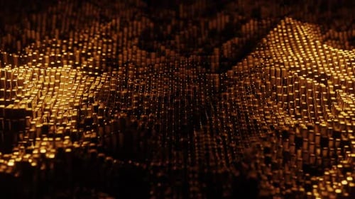 Abstract Golden Digital Grid Wave Background Loop