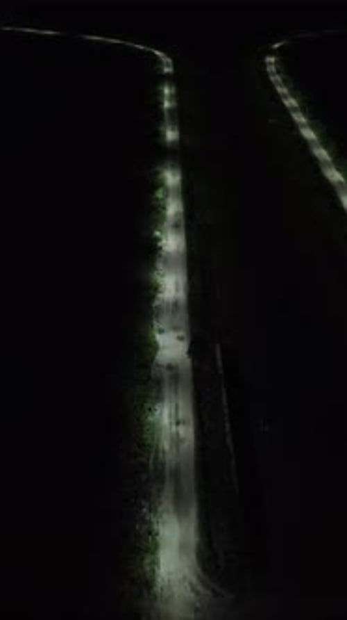 Vertical drone footage of deserted street at night