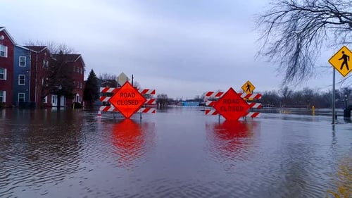 aerial drone flooding river water damage drone