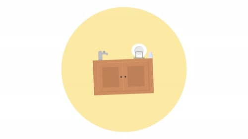 Animated Flat Design Kitchen Sink Cabinet Illustration