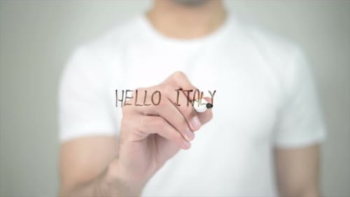 Hello Italy, Man Writing on Transparent Screen