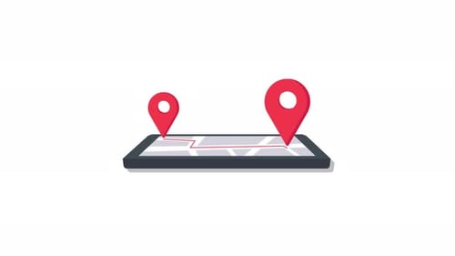 2D Animated Map Route with Location Pins on Mobile Phone