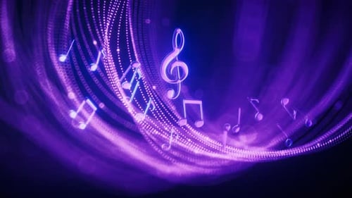 Music notes and glowing neon lines