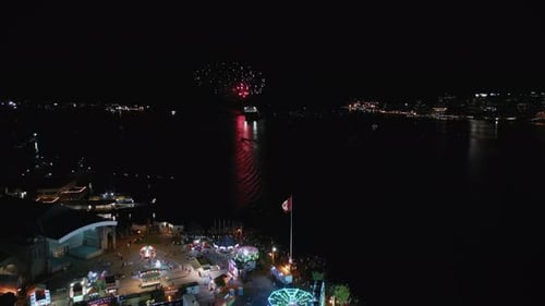 Glowing Fireworks Show Fair Show in Halifax Night Sky Aerial View