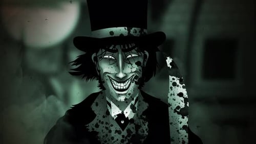 jack the ripper with knife in foggy street vintage retro style