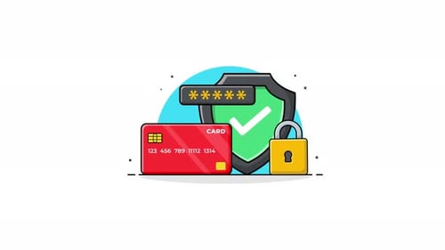 4k Bank Card with Shield and Lock. Card Security Concept Animation Video