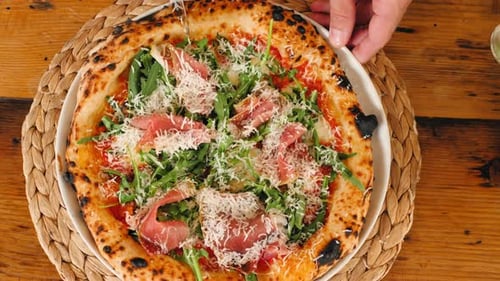 Cooking Italian Pizza Neapolitan Margherita Pizza with Mozzarella Cheese Tomato Sauce Olive Oil and