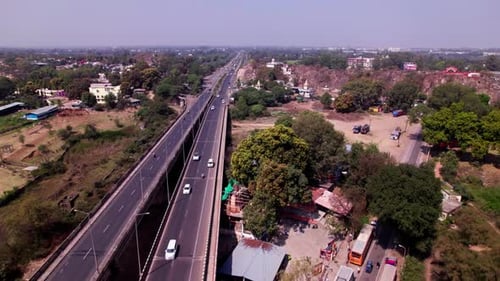 Tilwara Bridge with national highway 12 and light poles on road at tilwara, jabalpur, madhya pradesh