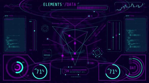 Animiertes Hightech-Display mit verschiedenen Datenverarbeitungsaktivitäten