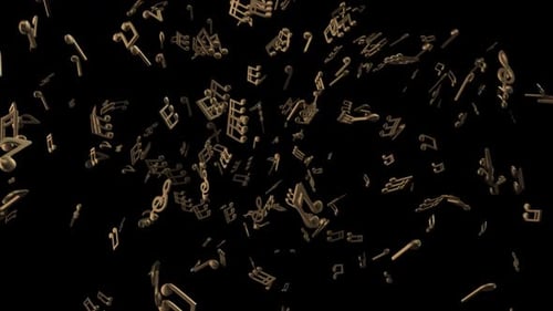 Animated Golden Music Notes Flying on Black Background Loop