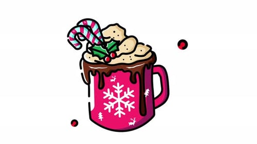 Icône animée Boire avec des bonbons. Animation graphique animée sur le thème de Noël