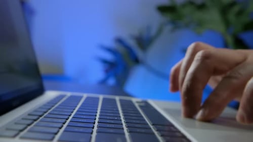 Macro Shot of Person Typing on the Computer Keyboard Close Up Move Footage