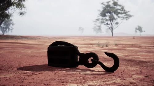 A Rusty Metal Hook on a Vibrant Red Dirt Road