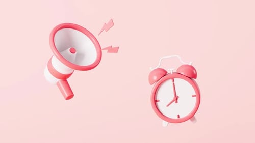Pink Megaphone and Alarm Clock Illustration