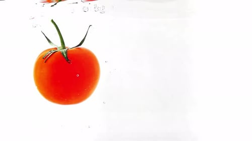 Vibrant Red Tomato Floating in Clear Water