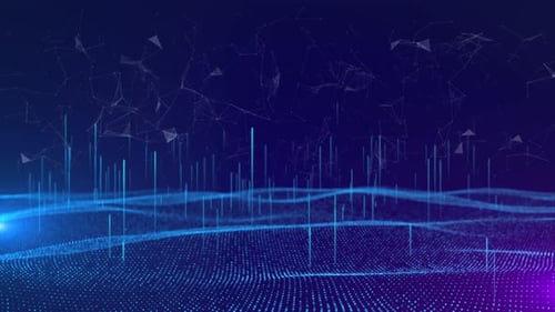 Futuristic Digital Background with Wavy Grid and Plexus Network