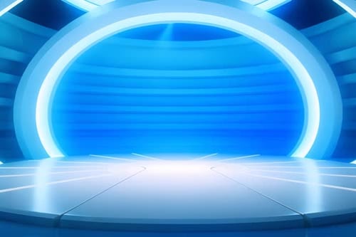 podium Futuristic showcase with platform for product displaying. Empty modern stage display