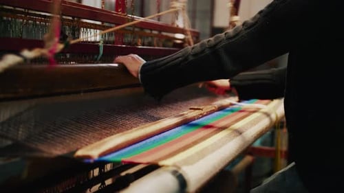 Weaving Loom Operated in Textile Factory