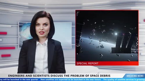 Female Anchor Reporting Space Debris News