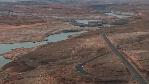 Aerial Top View of Lake Powell and Glen Canyon in Arizona