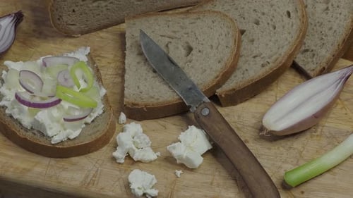 Fresh Bread and Cheese Sandwich on Wood Board