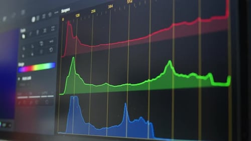 Processo de edição de vídeo Painel de pós-produção Closet dos escopos de cores no software de edição