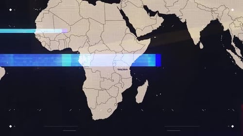 Futuristic World Map Country Highlight with Digital Effects