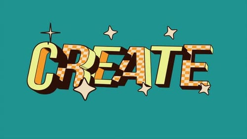 Retro Checkerboard CREATE Text Animation with Sparkle Effect