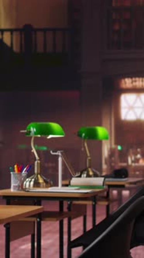 Vertical Video Empty Inspiring Library Interior with Heritage Design and Peaceful Lighting