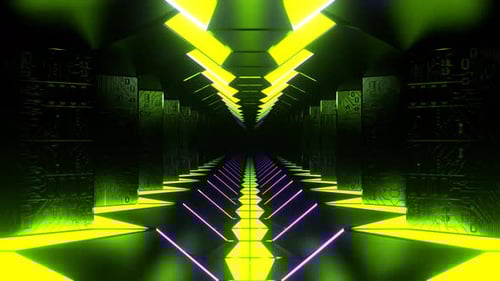 Light Green And Purple Sci Fi Corridor With Microcircuit Texture Background Vj Loop I 4K