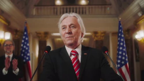 President of America Finishes Inspirational Political Speech in the White House