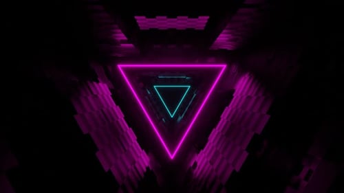 Cyan And Pink Triangle Neon Tunnel Background Vj Loop In HD