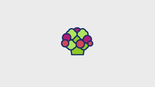 Animated Flat Design Plant Icon with Blooming Flowers