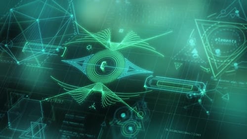 Espaço digital virtual com infográficos de inteligência artificial